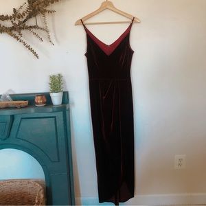 Xscape Oxblood midi velvet cocktail evening dress